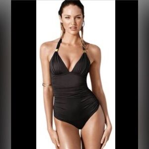 Victorias Secret FOREVER SEXY Ruched One Piece Swimsuit BLACK Size Large